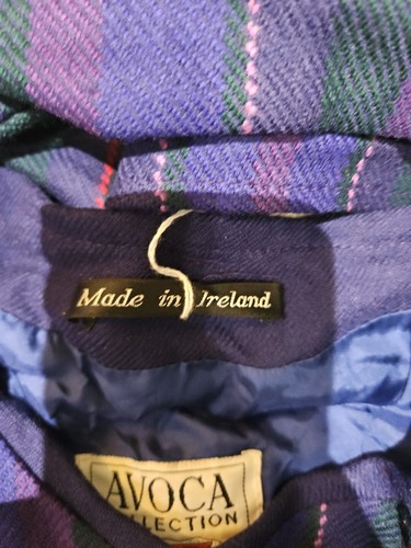 Avoca Collection Jacket Small Irish Pure Wool Long Cape Coat Indigo Tweed Check - Picture 8 of 14