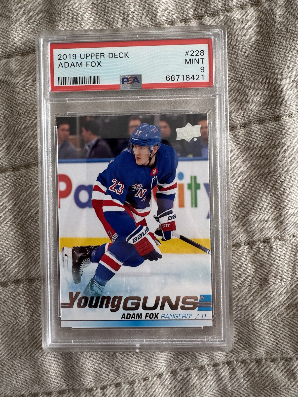 2019-20 Upper Deck #228 Adam Fox Young Guns PSA 9 Mint RC NYR New York Rangers