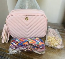 Chevron QUILTED Pale Pink Small Crossbody Clutch Purse - 2 Straps
