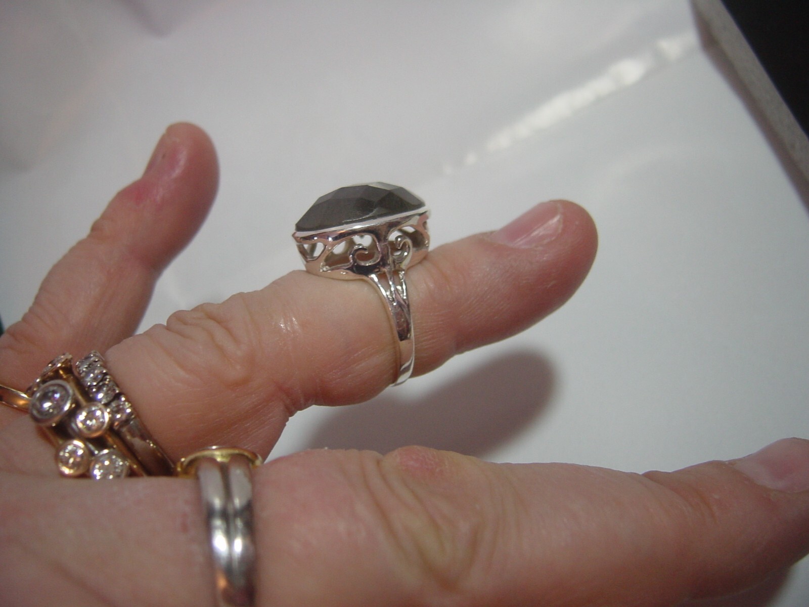 VINTAGE LARGE SOLID SILVER RING-SUPERB RAINBOW LA… - image 10