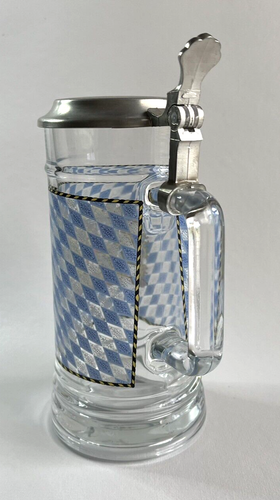 ALWE Bayern German Coat of Arms Crest Glass Beer Stein with Pewter Lid - Picture 8 of 10