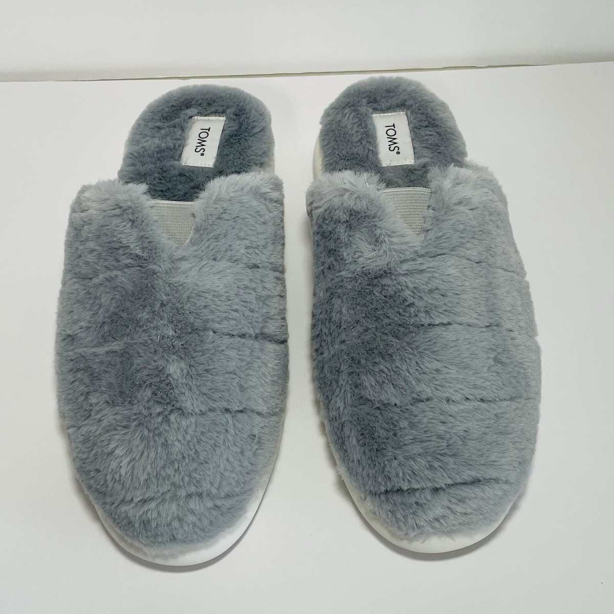 TOMS Womens Gray Faux Fur Alpargata Mallow Mules Slippers Flats