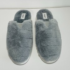 TOMS Womens Gray Faux Fur Alpargata Mallow Mules Slippers Flats Casual Shoe Sz 9