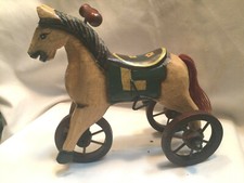 Vintage Wooden  Metal Tricycle hand carved Horse 7 1/2"Tall 8 12" Long