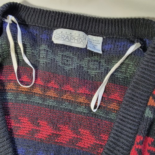 Vintage 1990s Sweater Graphix XL Cardigan Coogi Black Multicolor Geometric USA - Picture 14 of 22