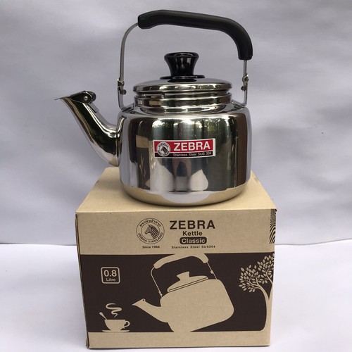 Thai Zebra Brand Small Kettle Kitchenware Silver Stainless Classic 0.8 Litre