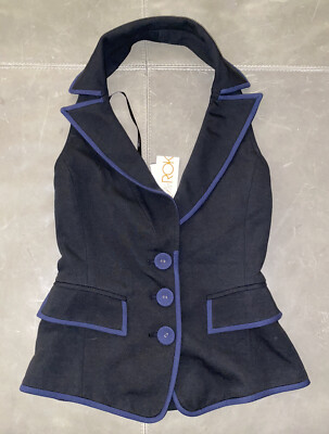 NWT LaRok La Rok Womens Black Blue 3-button Vest XS $128