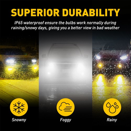 AUXITO H11 H8 White Yellow LED Light Fog Bulbs Dual Color Switchback Bright DRL - Picture 7 of 9