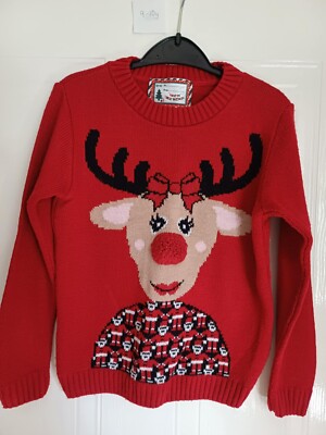 Rentier rot Kinder Weihnachtspullover, Alter 9-10
