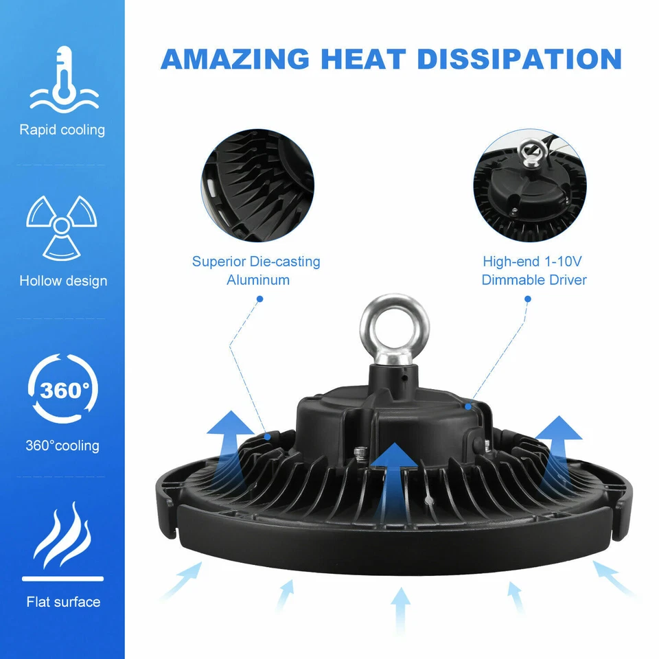 Luz LED UFO Alta Bahía 240W 5000K Tienda Comercial Almacén Iluminación 33600LM DLC Foto 4 de 4