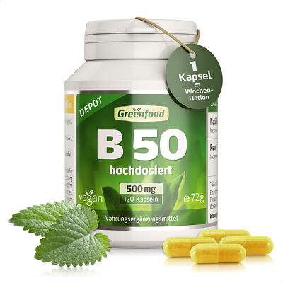 B 50, Vitamine der B-Gruppe, hochdosiert, 120 Kapseln   vegan