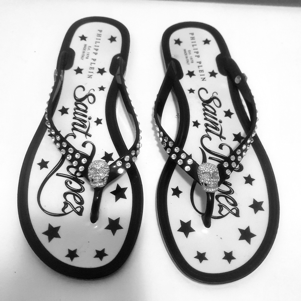 Philipp Plein Saint Tropez Women's Slippers White Rhinestones Skull US 6,  EU 36