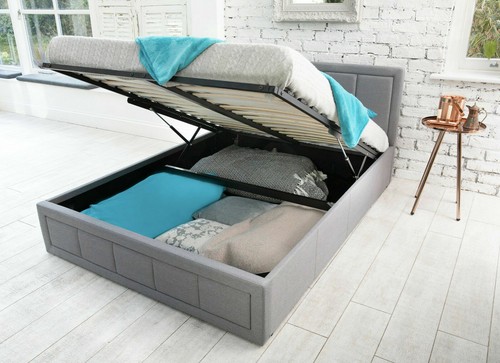 OTTOMAN STORAGE GAS LIFT UP DOUBLE & KING SIZE FABRIC BED MEMORY FOAM MATTRESS - Picture 12 of 14