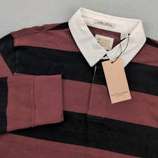 Scotch  Soda Rugby Shirt Mens Large Brown Black Stripe Long Sleeve Rum Raisin