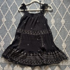Intimately Free People Black Embroidered Mini Dress XS Boho Slip Ruffle Hem