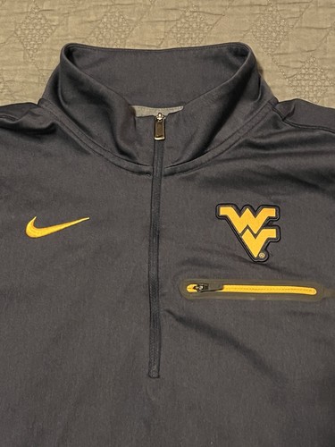🟦🟨🟦 NIKE DRI-FIT WEST VIRGINIA WVU MOUNTAINEERS 1/4 ZIP PULLOVER MEN’S SMALL - Picture 2 of 10