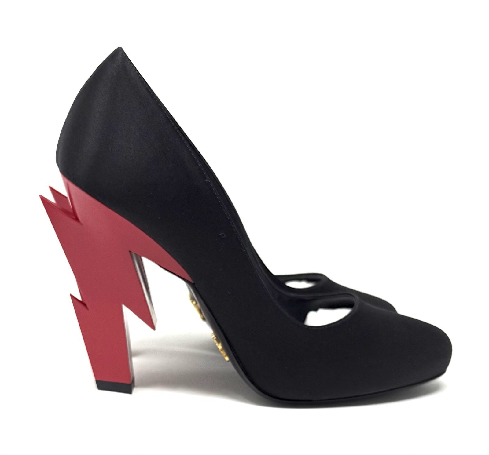Prada Lighting Bolt Black Satin Pumps W Red Lighting-bolt Heel Size Eu 37 thumbnail 7