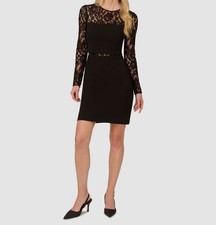 Adrianna by Adrianna Papell Women's Black Sheer Lace Crewneck Dress, Size 2