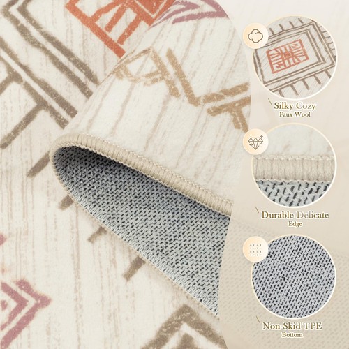 Washable 8x10 Area Rug for Living Room, Beige Aztec Moroccan Area Rug, Neutra... - Picture 4 of 9
