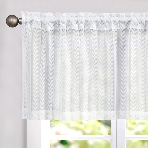 Lace Sheer Valances for Windows Kitchen Curtains Embroidered Leaf Valance for...