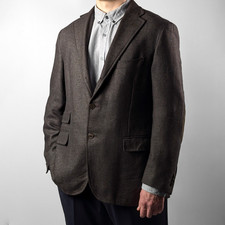 Corneliani Brown Tweed Elbowpatch Silk Wool Knit Casual Blazer Jacket IT52/L