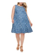 TOMMY HILFIGER Womens Blue Sleeveless Knee Length Shift Dress Plus 14W