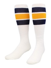 TCK Retro 3 Stripe Tube Socks Navy/Gold, Large Large, Navy/Gold