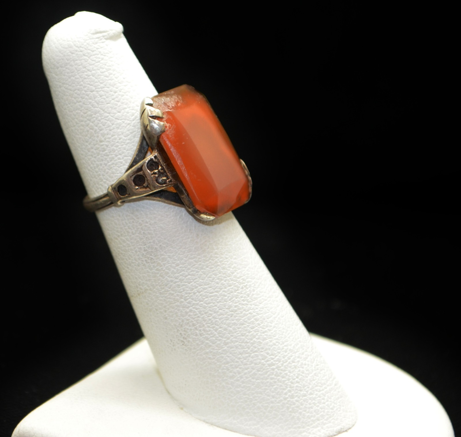 Sterling Silver Red Rectangular Stone Ring SZ 4.7… - image 2
