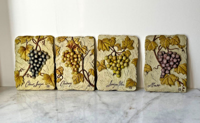 CHERI BLUM THREE 3D WALL PLAQUES GRAPES WINE CHARDONNAY SAUVIGNON BLANC  MERLOT