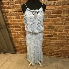 BOOHOO NWT Boutique Hedrig Crochet Midi Dress Blue Sz L Fairy Core, Boho,