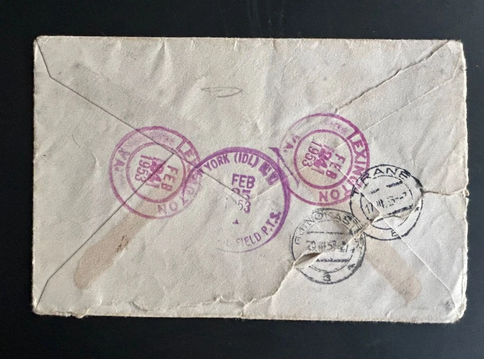 Usa 1953 Envelope Registered Traveled from Usa to Albania Kolonje Via Air Mail - Image 2 of 2