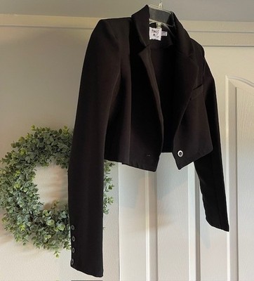 Princess Polly Black Cropped Tux Jacket size 2 Steampunk Corporate Goth Acadamia