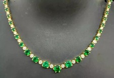 25CT Round Lab-Created Green Emerald Tennis 18'' Necklace 14K Yellow Gold Plated