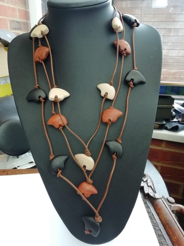 Vintage Native American Style Leather Multi Strand Necklace With Wooden Bears