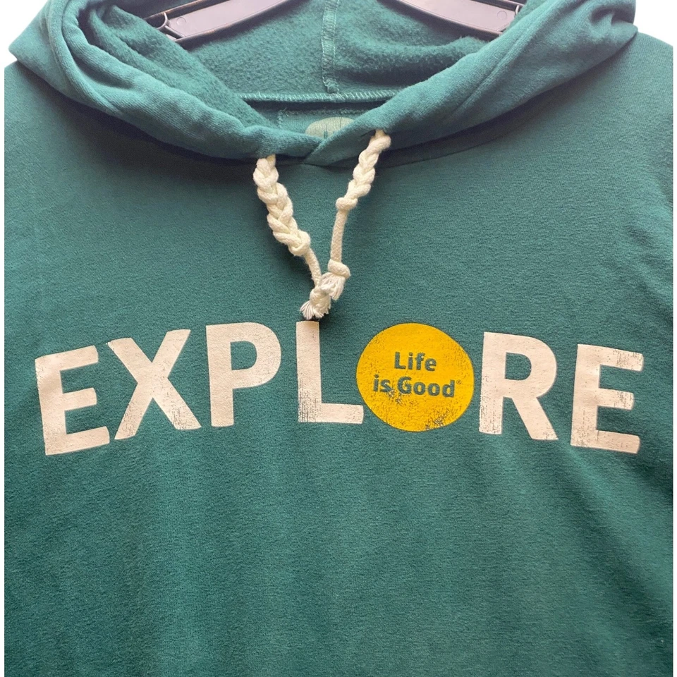 Sudadera con Capucha Life is Good Para Hombre Extra Grande Explorar Pullover Spellout Verde Sudadera Foto 2 de 4