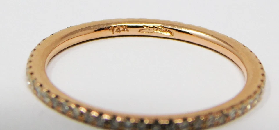 Delicate 14kt Rose Gold Micro Pavè Diamond Eternity Wedding Band Ring Sz 5 B6872 - Image 3 of 4