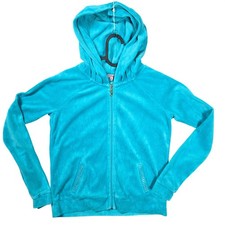 Juicy Couture Velour Track Jacket Y2K Rhinestone Teal Aqua Kids XL READ FAIR