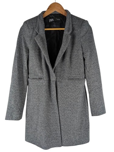 Zara Grey Long Jacket Blazer Woven Herringbone Occasion Wear, Size Eur S - Picture 1 of 13