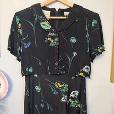 Vintage 90s Floral Maxi Dress Womens Size 6 Whimsical Garden Party Dark Cottage