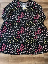 LuLaRoe EMILY DRESS Pockets Black Daisy Pansy Peony 3XL 26/28 24 Long Sleeve ❤️