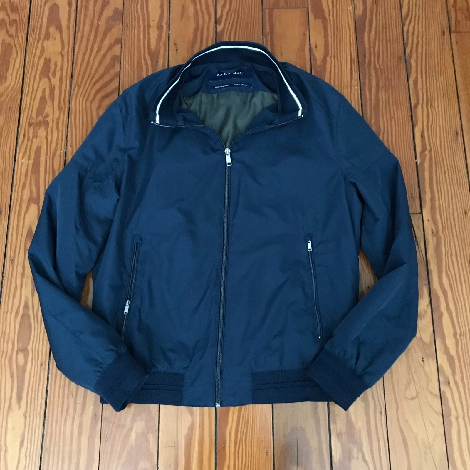 Zara Man Light Weight Navy Harrington Jacket Medium Mens