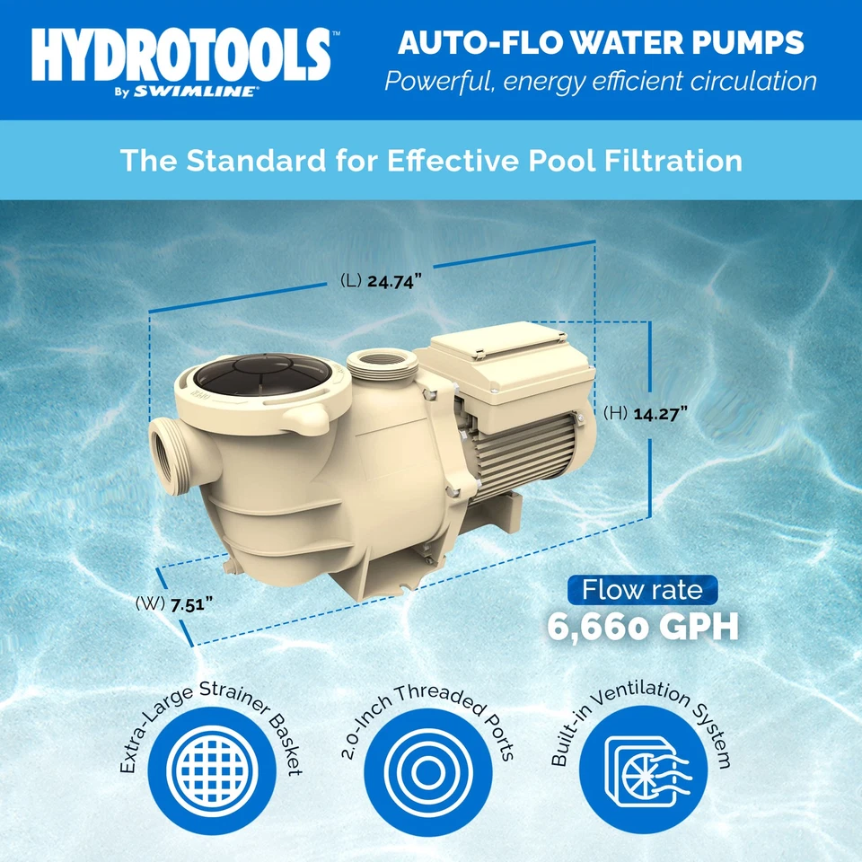 Swimline Hydrotools Variable Speed Self Priming 6660 GPH Filter Pump for Pools - Image 3 of 4