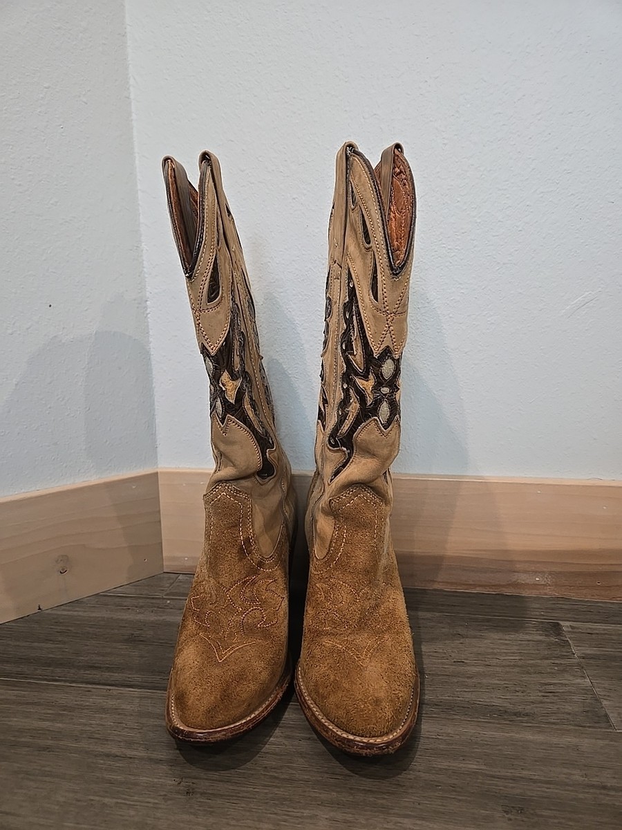Vintage Miss Capezio Brown Leather Butterfly Western Cowgirl Boots