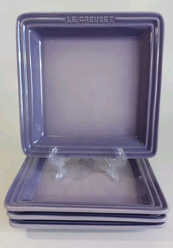 4 Le Creuset Stoneware Square Plate Set 8-1/4" ~ Bluebell Purple (Provence), New
