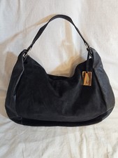Furla Large Black Suede Leather Hobo Bag Made...