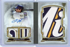 2020 Topps Triple Threads Christian Yelich Auto Logo Jumbo Patch Booklet 1/3
