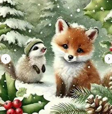 DIY Diamond Painting of a Festive Winter Fox with Friend 40x40 cm G41