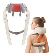PERLEVI Neck Massager Deep Tissue Pain Relief Kneading w/ Heat - Beige