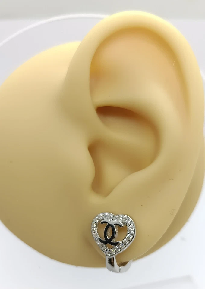 orecchini donna cuore argento 925 oro bianco modello c zirconi bianchi - Immagine 2 di 4