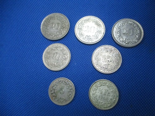 Siete MONEDAS SUIZAS 50, 20, 10, 5 Rappen, 1/2 franco - Imagen 3 de 4